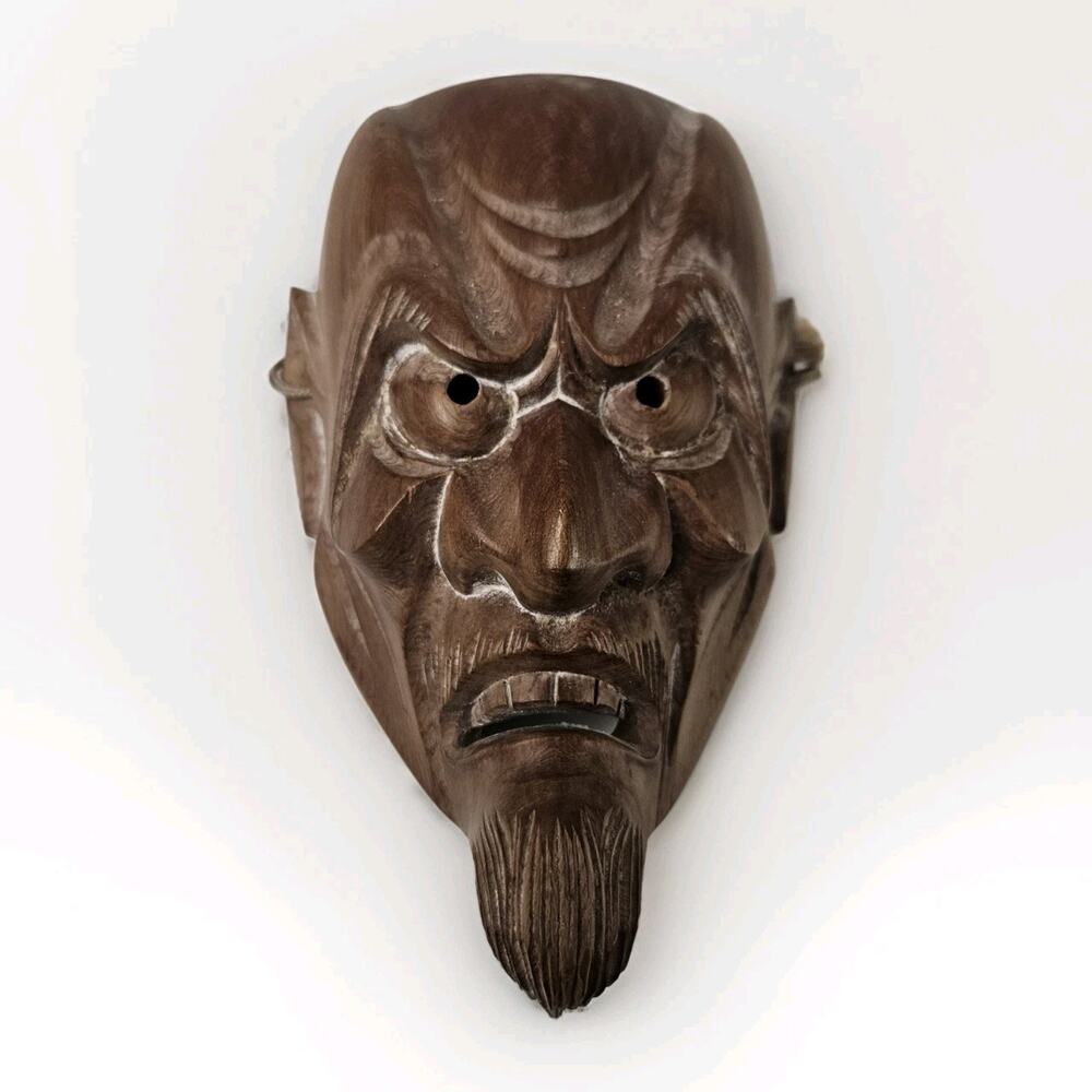 Japanese Traditional Wooden Mini Oni Mask Hand Curved Artist Signed MCM